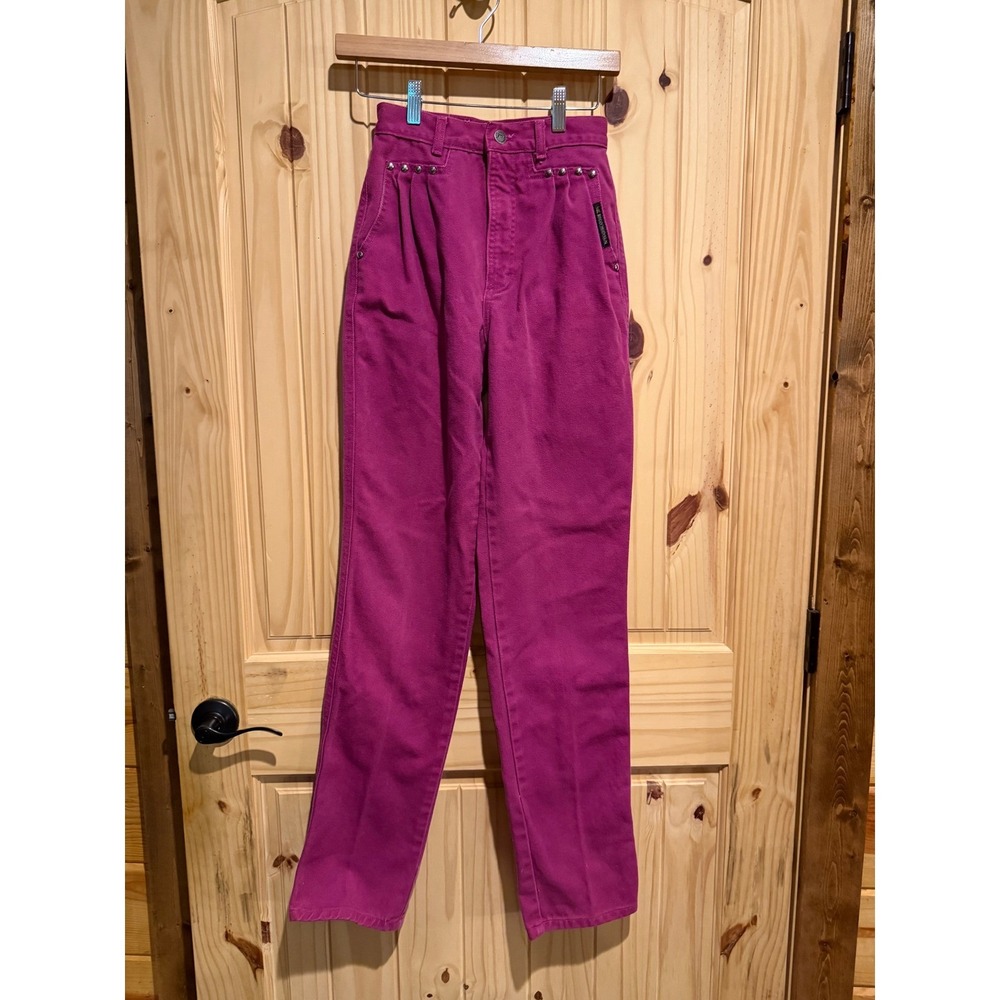 Rocky Mountain Magenta Pink Studded Pleated Western Jeans 26/3 High Rise Vintage